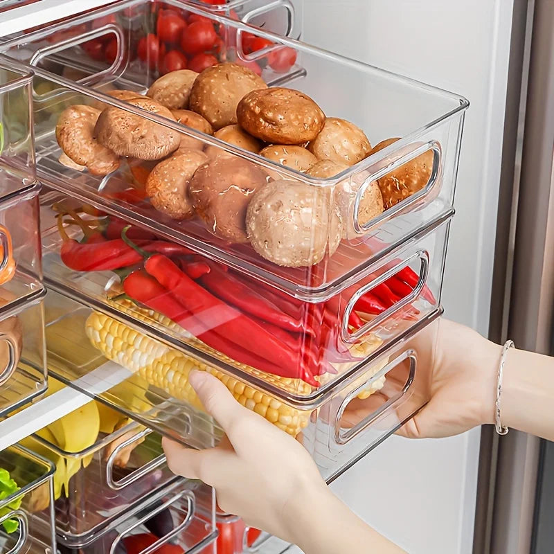 1/2/4pcs Large Stackable Refrigerator Storage Bins - Reusable Transparent Food Fresh-keeping Box for Fruit, Vegetable, and Bever