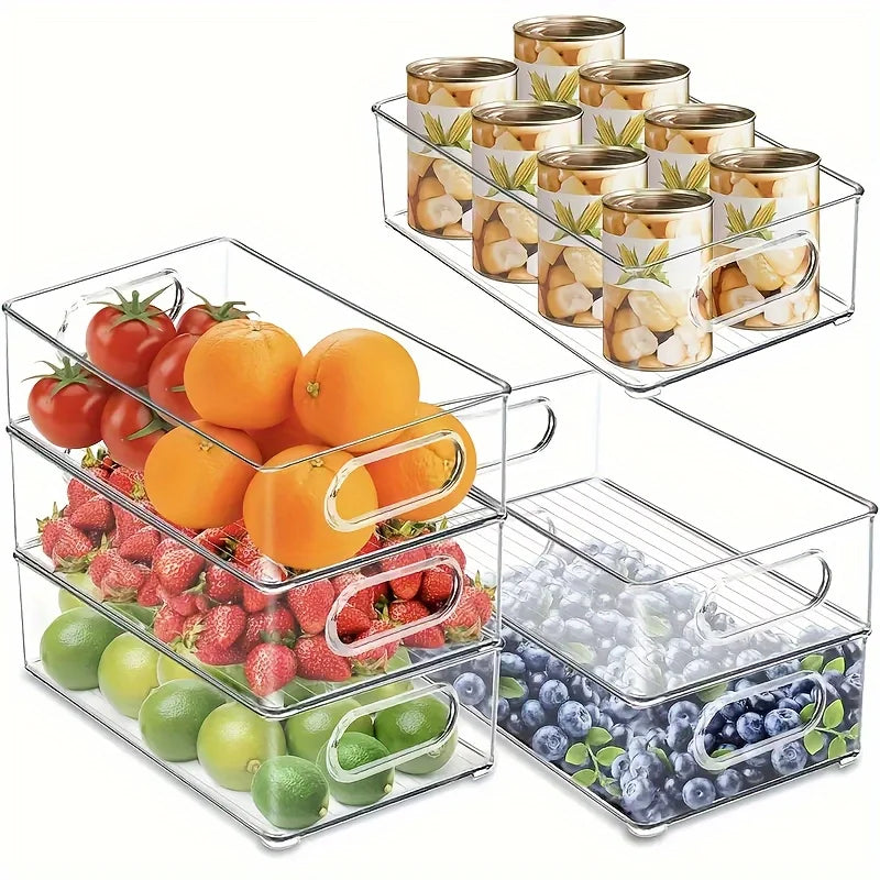 1/2/4pcs Large Stackable Refrigerator Storage Bins - Reusable Transparent Food Fresh-keeping Box for Fruit, Vegetable, and Bever