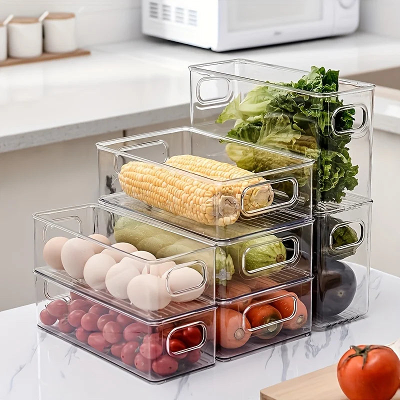 1/2/4pcs Large Stackable Refrigerator Storage Bins - Reusable Transparent Food Fresh-keeping Box for Fruit, Vegetable, and Bever