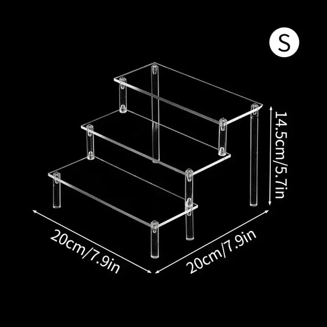 1-3 Tier Acrylic Display Stand Rack Transparent Display Riser Storage Racks Cupcake Dessert Perfume Doll Figures Organizer Shelf