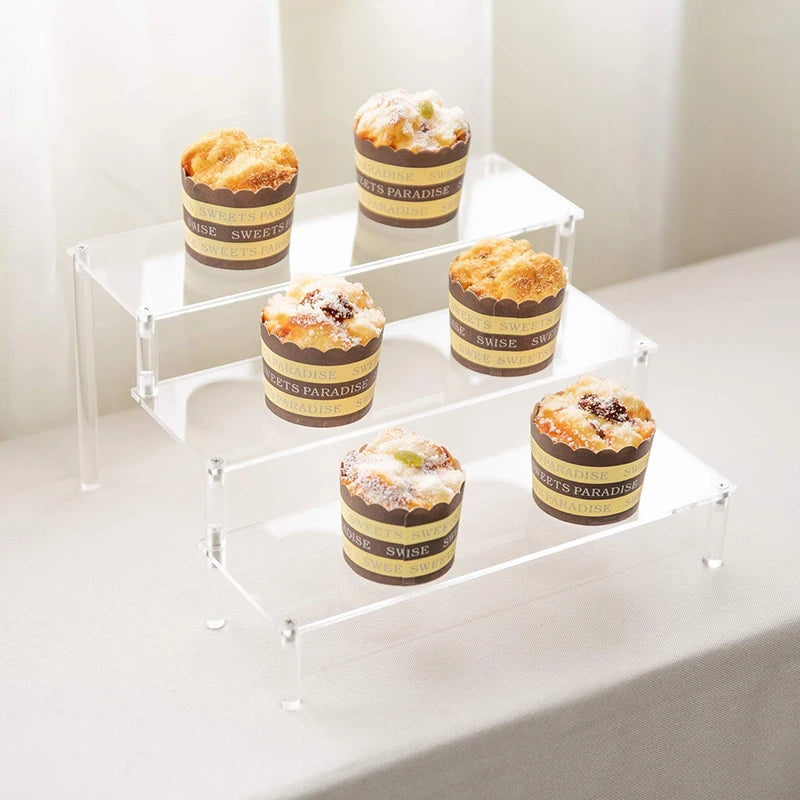 1-3 Tier Acrylic Display Stand Rack Transparent Display Riser Storage Racks Cupcake Dessert Perfume Doll Figures Organizer Shelf