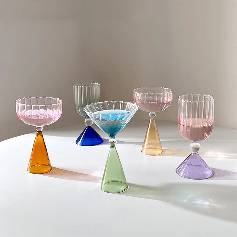 1PC Creative Geometry Glass Gradient Champagne Wine Cup Personality Ice Cream Dessert Pudding Drink Whisky Goblet Bowl