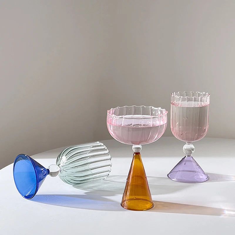 1PC Creative Geometry Glass Gradient Champagne Wine Cup Personality Ice Cream Dessert Pudding Drink Whisky Goblet Bowl