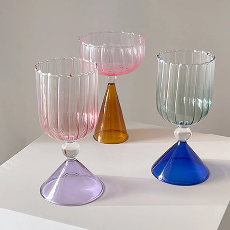 1PC Creative Geometry Glass Gradient Champagne Wine Cup Personality Ice Cream Dessert Pudding Drink Whisky Goblet Bowl