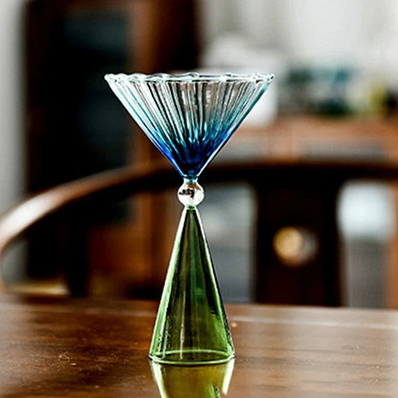 1PC Creative Geometry Glass Gradient Champagne Wine Cup Personality Ice Cream Dessert Pudding Drink Whisky Goblet Bowl