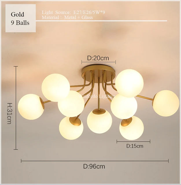 2024 LED Glass Ball Ceiling Lights for Live Sleep House Pendant Hanging Lamp Nordic Living Room Bedroom Chandelier Milk White