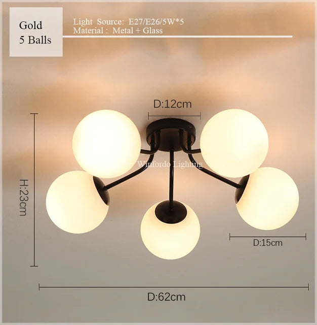 2024 LED Glass Ball Ceiling Lights for Live Sleep House Pendant Hanging Lamp Nordic Living Room Bedroom Chandelier Milk White
