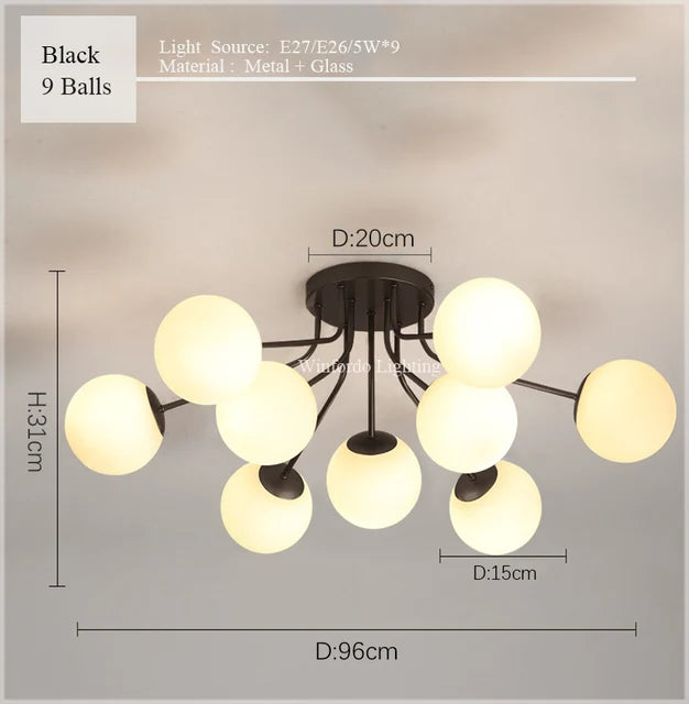 2024 LED Glass Ball Ceiling Lights for Live Sleep House Pendant Hanging Lamp Nordic Living Room Bedroom Chandelier Milk White