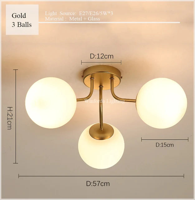 2024 LED Glass Ball Ceiling Lights for Live Sleep House Pendant Hanging Lamp Nordic Living Room Bedroom Chandelier Milk White