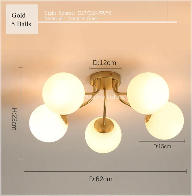 2024 LED Glass Ball Ceiling Lights for Live Sleep House Pendant Hanging Lamp Nordic Living Room Bedroom Chandelier Milk White