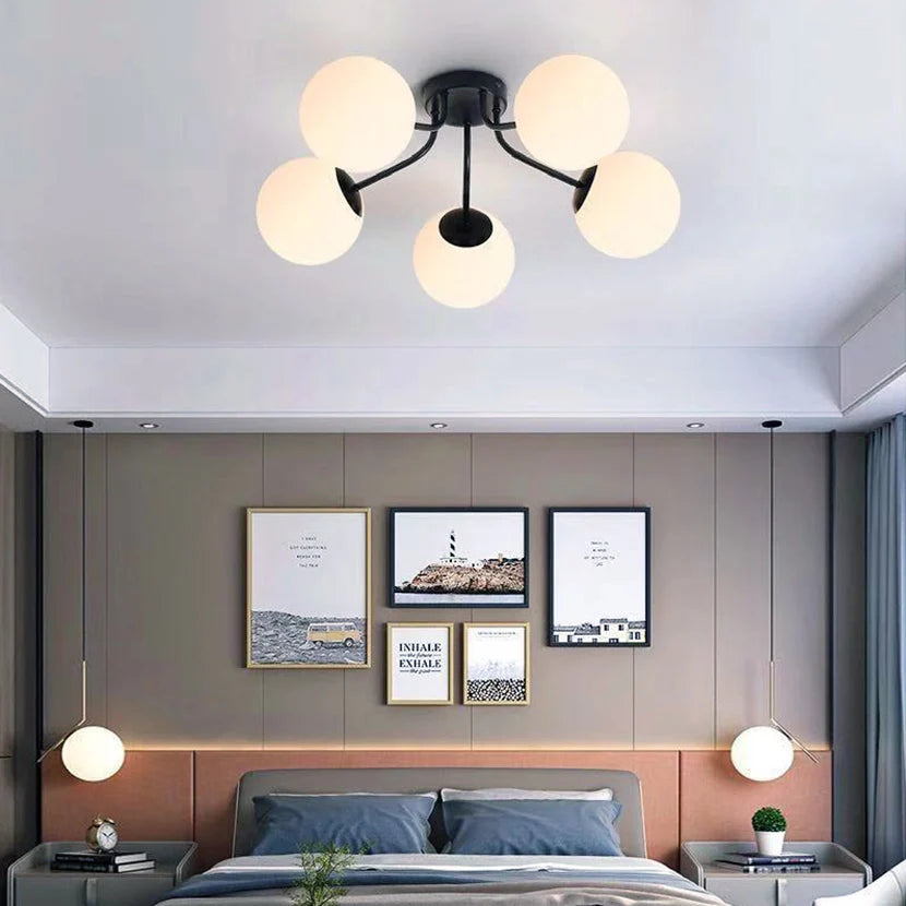 2024 LED Glass Ball Ceiling Lights for Live Sleep House Pendant Hanging Lamp Nordic Living Room Bedroom Chandelier Milk White
