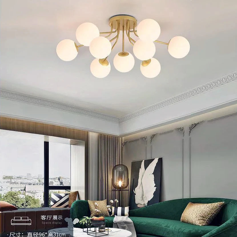 2024 LED Glass Ball Ceiling Lights for Live Sleep House Pendant Hanging Lamp Nordic Living Room Bedroom Chandelier Milk White
