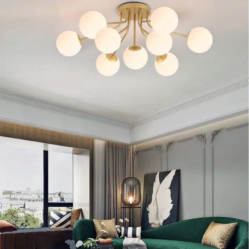 2024 LED Glass Ball Ceiling Lights for Live Sleep House Pendant Hanging Lamp Nordic Living Room Bedroom Chandelier Milk White