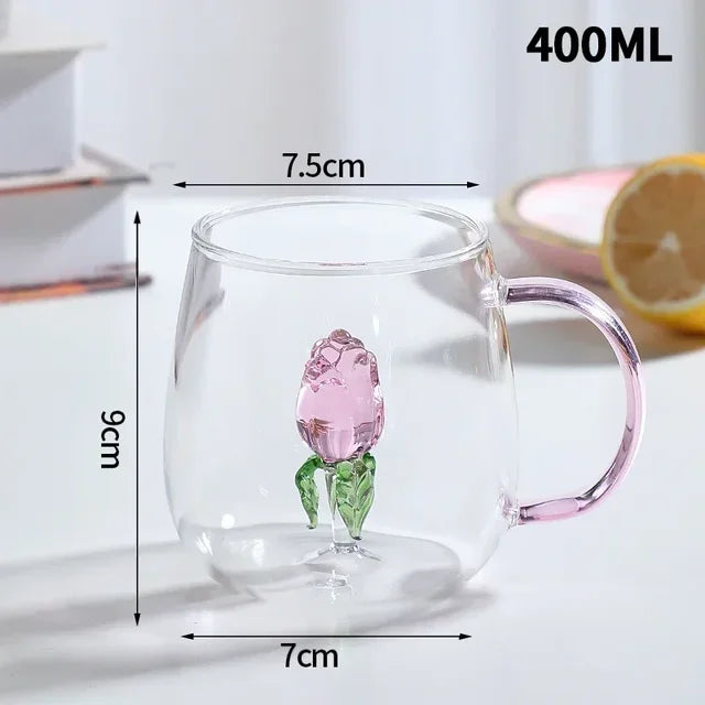 3D Creative Glass Cups Transparent Mugs with Handle Coffee Cup Cute Water Bottles Heat Resistant Milk Coupe Best Festival Gifts