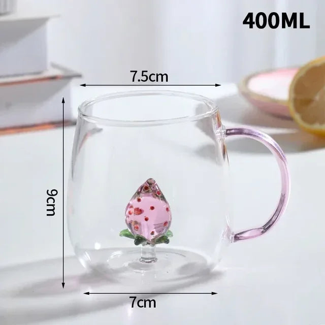 3D Creative Glass Cups Transparent Mugs with Handle Coffee Cup Cute Water Bottles Heat Resistant Milk Coupe Best Festival Gifts