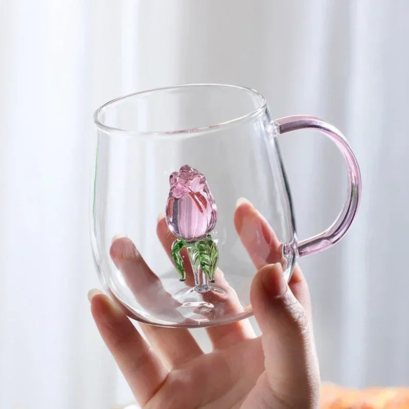 3D Creative Glass Cups Transparent Mugs with Handle Coffee Cup Cute Water Bottles Heat Resistant Milk Coupe Best Festival Gifts