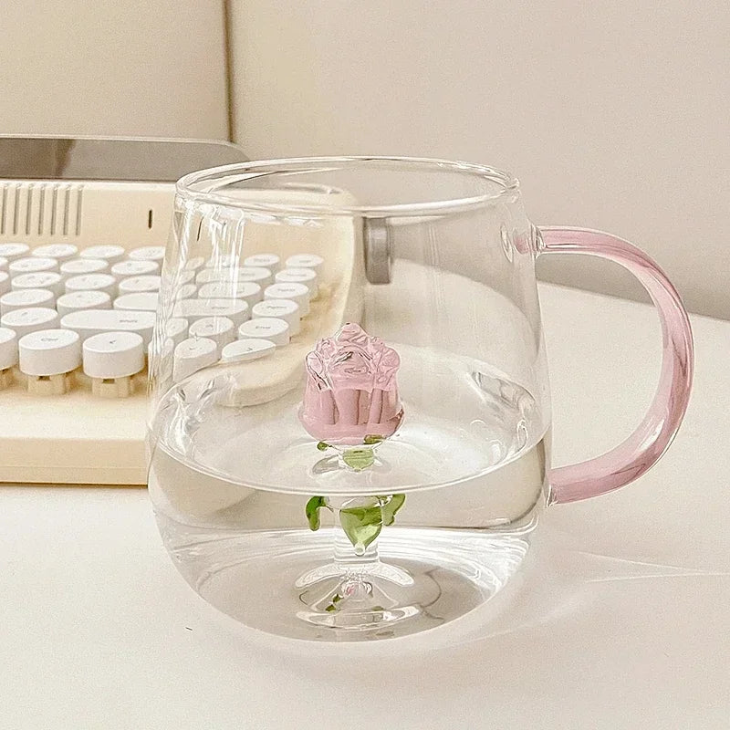 3D Creative Glass Cups Transparent Mugs with Handle Coffee Cup Cute Water Bottles Heat Resistant Milk Coupe Best Festival Gifts