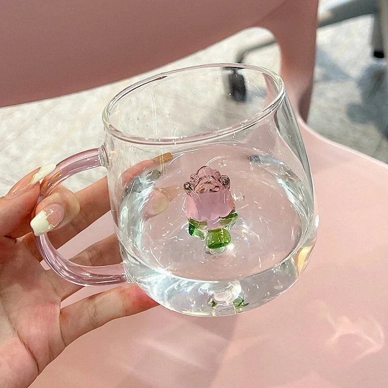 3D Creative Glass Cups Transparent Mugs with Handle Coffee Cup Cute Water Bottles Heat Resistant Milk Coupe Best Festival Gifts