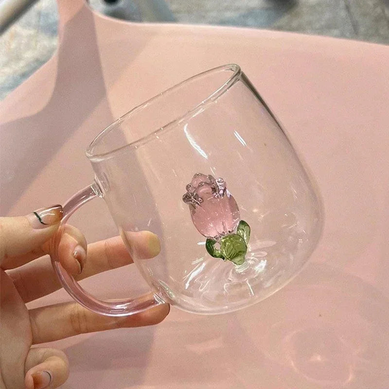 3D Creative Glass Cups Transparent Mugs with Handle Coffee Cup Cute Water Bottles Heat Resistant Milk Coupe Best Festival Gifts