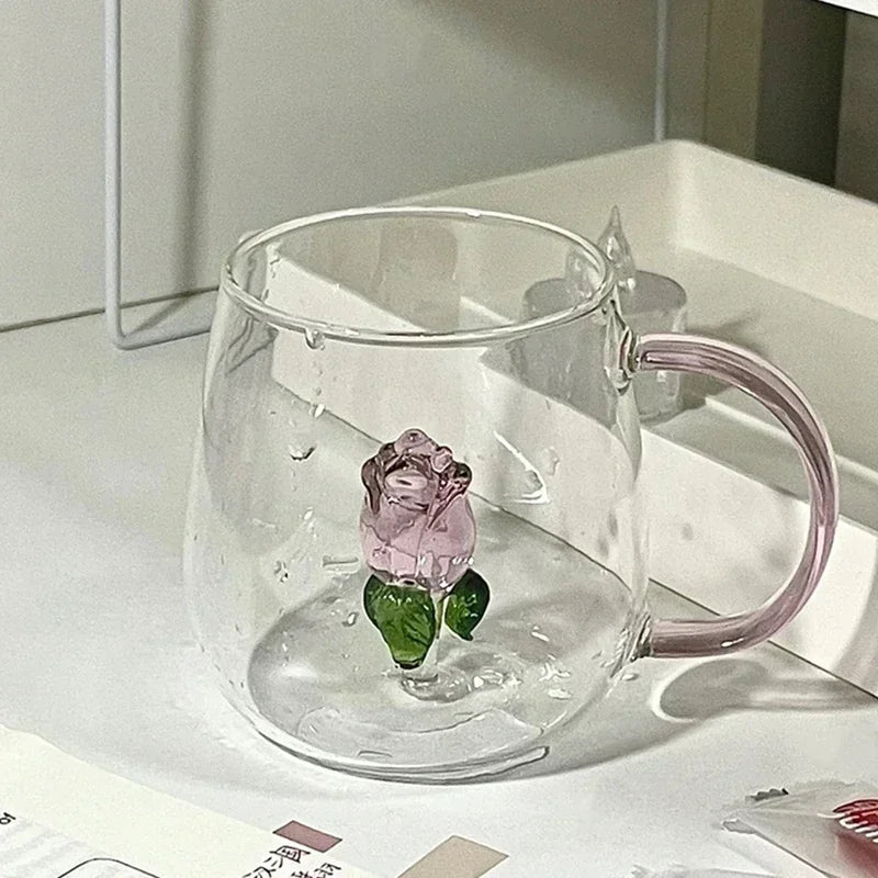 3D Creative Glass Cups Transparent Mugs with Handle Coffee Cup Cute Water Bottles Heat Resistant Milk Coupe Best Festival Gifts