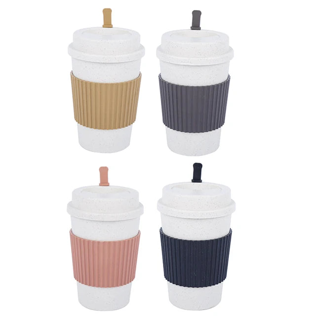450Ml Koffiekopjes Met Deksels Tarwestro Herbruikbare Draagbare Koffiekop Vaatwasser Veilig Koffiemok Koffie Thee Reisbekers