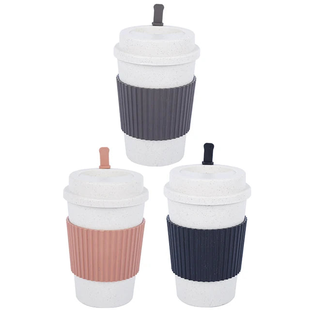 450Ml Koffiekopjes Met Deksels Tarwestro Herbruikbare Draagbare Koffiekop Vaatwasser Veilig Koffiemok Koffie Thee Reisbekers