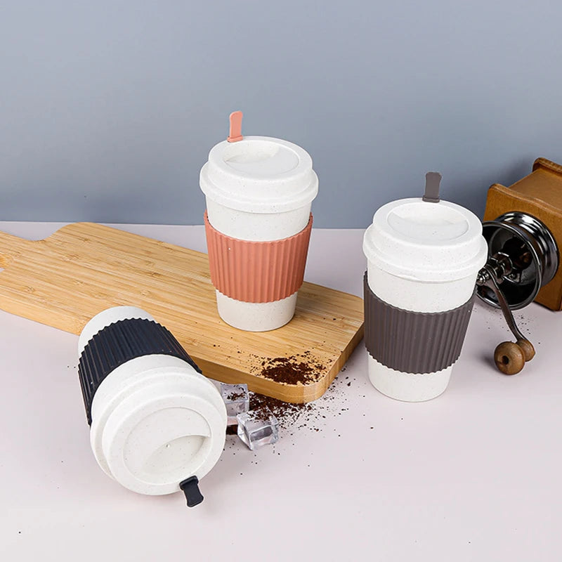 450Ml Koffiekopjes Met Deksels Tarwestro Herbruikbare Draagbare Koffiekop Vaatwasser Veilig Koffiemok Koffie Thee Reisbekers