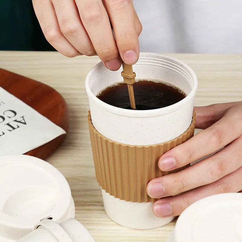450Ml Koffiekopjes Met Deksels Tarwestro Herbruikbare Draagbare Koffiekop Vaatwasser Veilig Koffiemok Koffie Thee Reisbekers