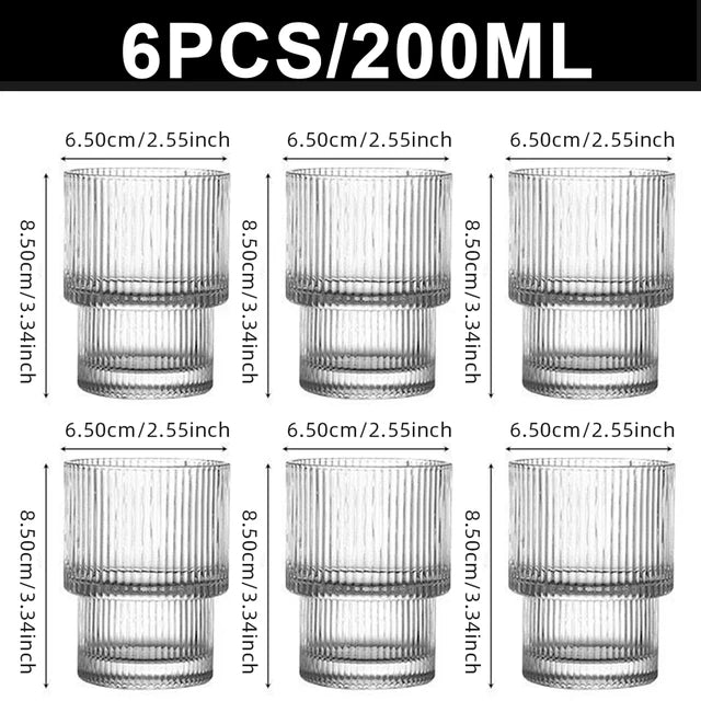 Coffee Glass Cups Stackable Glassware Stripe Simple Transparent Cocktail Bar Beverages Soda Milk Juice Drink Mugs Cup Drinkware
