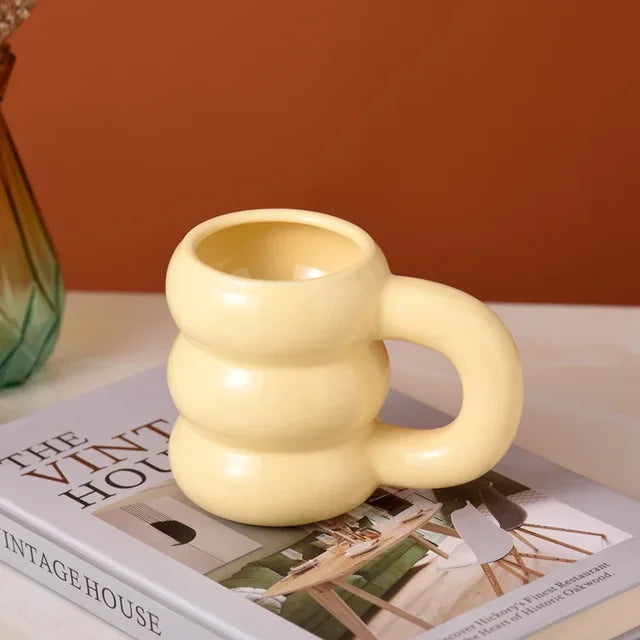 Cute Ceramic Mugs Coffee Cups Korea Kawaii Designer Circle Bubble Coffee Cups for Breakfast Milk Juice Tea Handle Cup 350ml