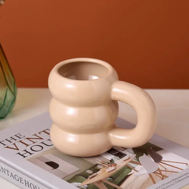 Cute Ceramic Mugs Coffee Cups Korea Kawaii Designer Circle Bubble Coffee Cups for Breakfast Milk Juice Tea Handle Cup 350ml