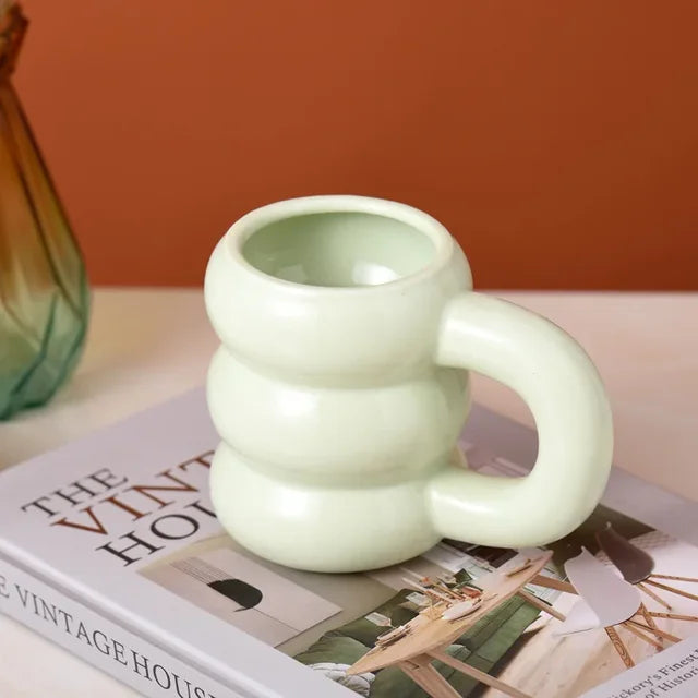 Cute Ceramic Mugs Coffee Cups Korea Kawaii Designer Circle Bubble Coffee Cups for Breakfast Milk Juice Tea Handle Cup 350ml