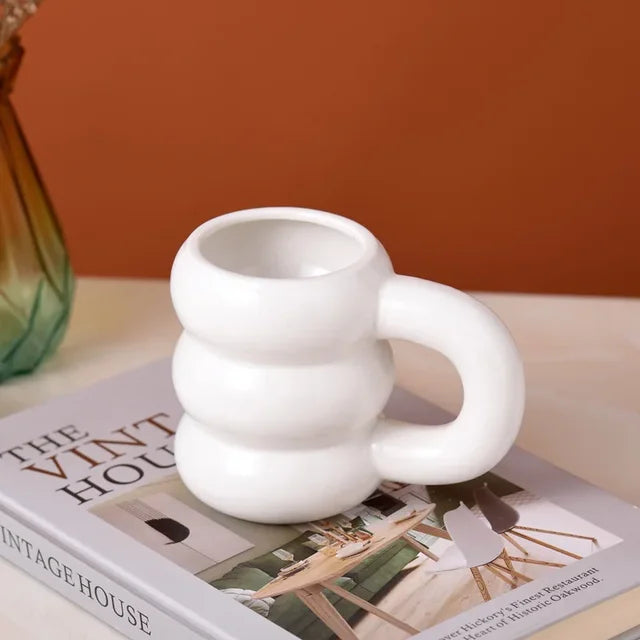 Cute Ceramic Mugs Coffee Cups Korea Kawaii Designer Circle Bubble Coffee Cups for Breakfast Milk Juice Tea Handle Cup 350ml