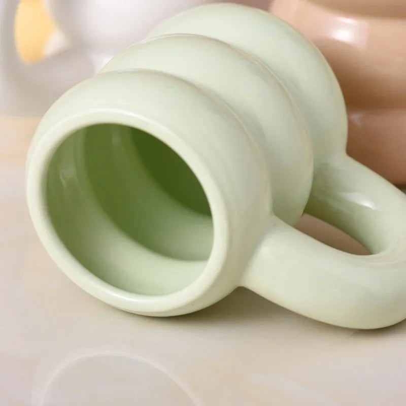 Cute Ceramic Mugs Coffee Cups Korea Kawaii Designer Circle Bubble Coffee Cups for Breakfast Milk Juice Tea Handle Cup 350ml