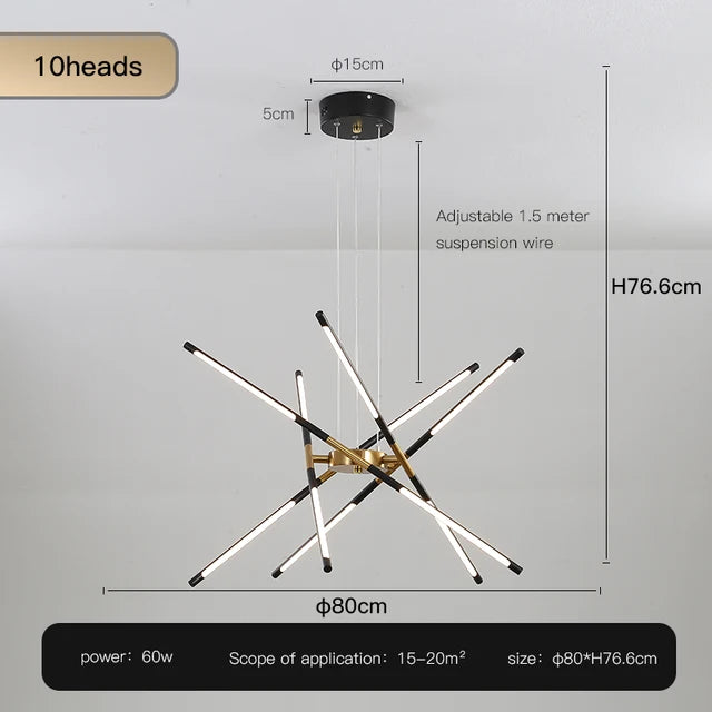 Designer Stick Shape Chandelier for Living Room Dining Tables Kitchen Island Loft Ceiling Suspension LED Lighting Fixtures Decor