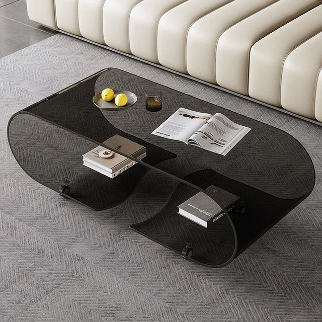 Glass Transparent Low Coffee Table Mobile Wheel Sofa Tray Unique Side Table Kitchen Bedroom Stolik Kawowy Living Room Furniture