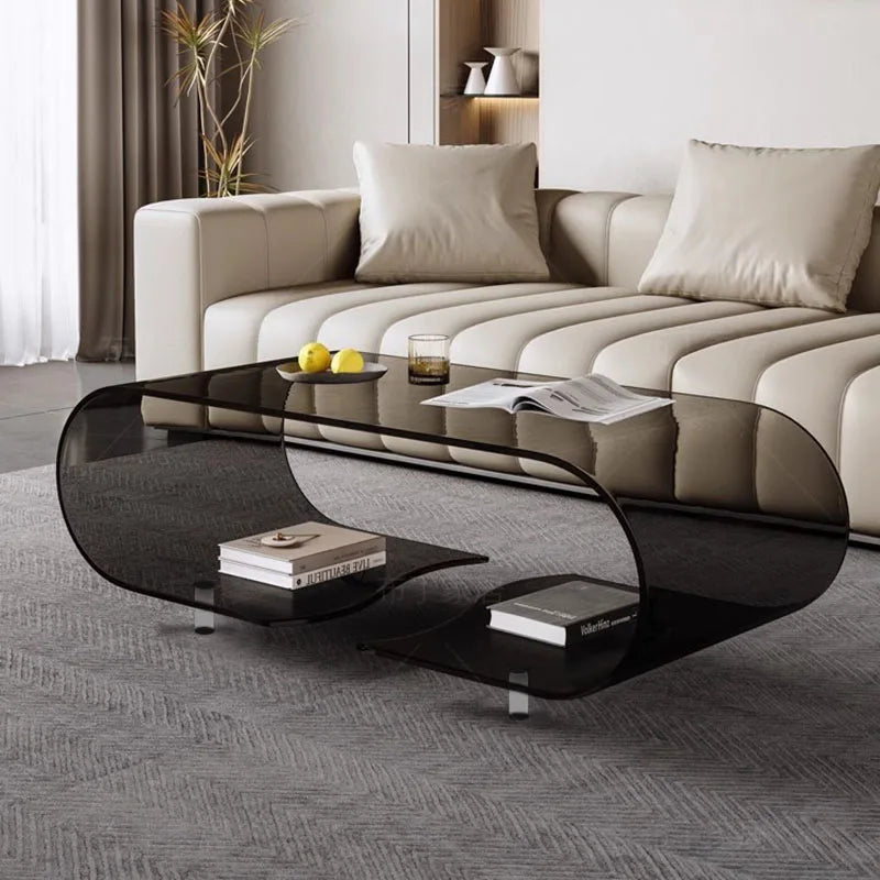 Glass Transparent Low Coffee Table Mobile Wheel Sofa Tray Unique Side Table Kitchen Bedroom Stolik Kawowy Living Room Furniture