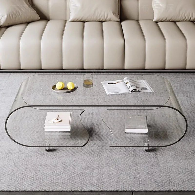Glass Transparent Low Coffee Table Mobile Wheel Sofa Tray Unique Side Table Kitchen Bedroom Stolik Kawowy Living Room Furniture