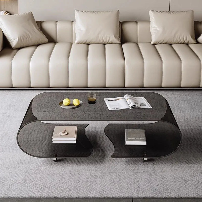 Glass Transparent Low Coffee Table Mobile Wheel Sofa Tray Unique Side Table Kitchen Bedroom Stolik Kawowy Living Room Furniture