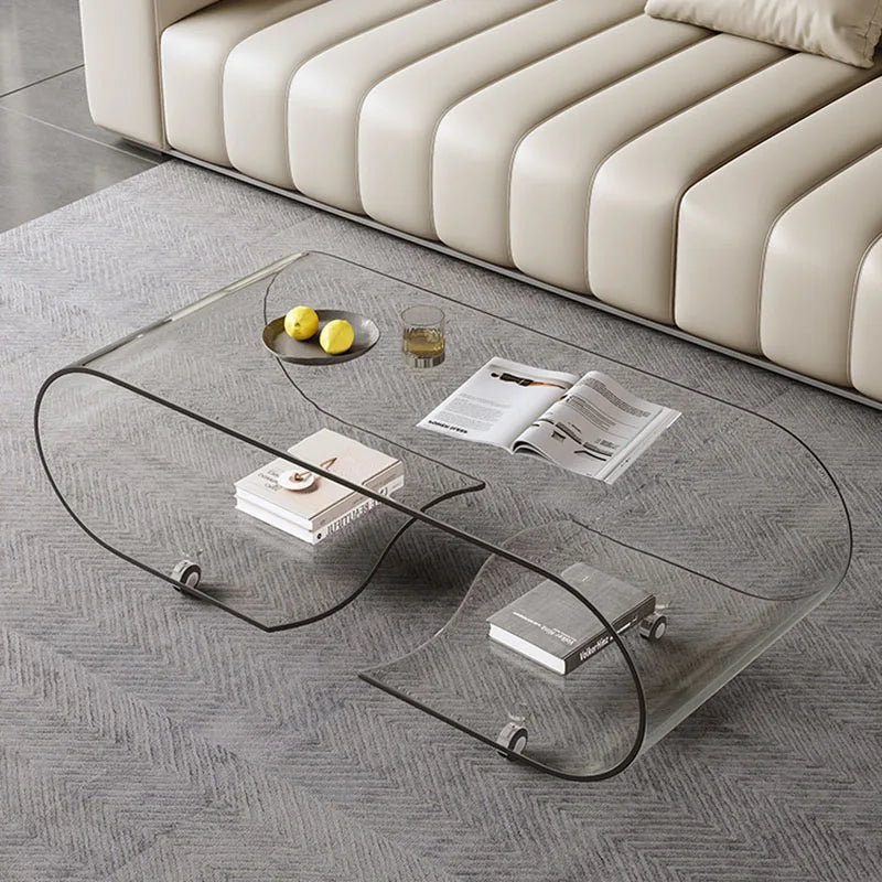 Glass Transparent Low Coffee Table Mobile Wheel Sofa Tray Unique Side Table Kitchen Bedroom Stolik Kawowy Living Room Furniture