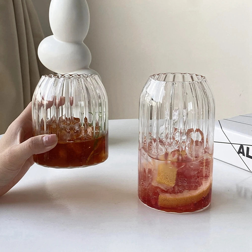 Heat-Resistant Glass Cup Vertical Stripes Coffee Cups Drinking Water Cup Transparent Tea Juice Milk Mug Tumbler