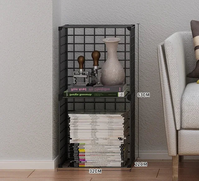 High Quality Bookshelf Grids Wire Display Storage Cabinet Stand Metal Cube Living Room Bookcase Steel Etagere Modular Furniture