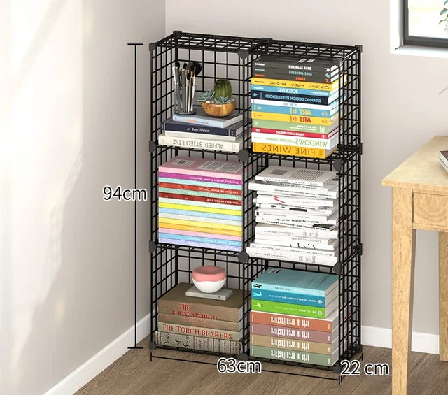 High Quality Bookshelf Grids Wire Display Storage Cabinet Stand Metal Cube Living Room Bookcase Steel Etagere Modular Furniture