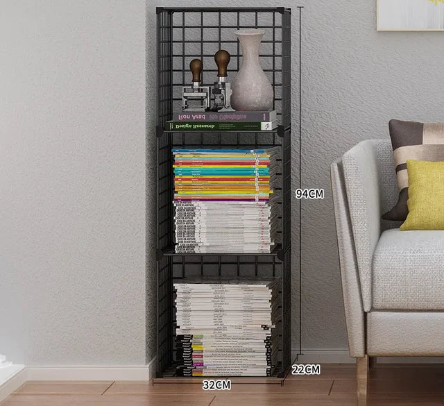 High Quality Bookshelf Grids Wire Display Storage Cabinet Stand Metal Cube Living Room Bookcase Steel Etagere Modular Furniture