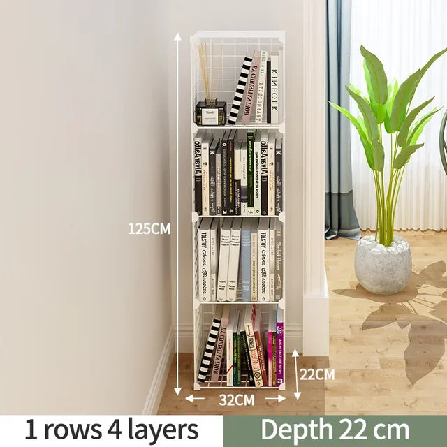 High Quality Bookshelf Grids Wire Display Storage Cabinet Stand Metal Cube Living Room Bookcase Steel Etagere Modular Furniture