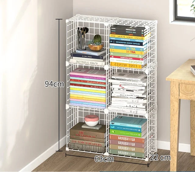 High Quality Bookshelf Grids Wire Display Storage Cabinet Stand Metal Cube Living Room Bookcase Steel Etagere Modular Furniture
