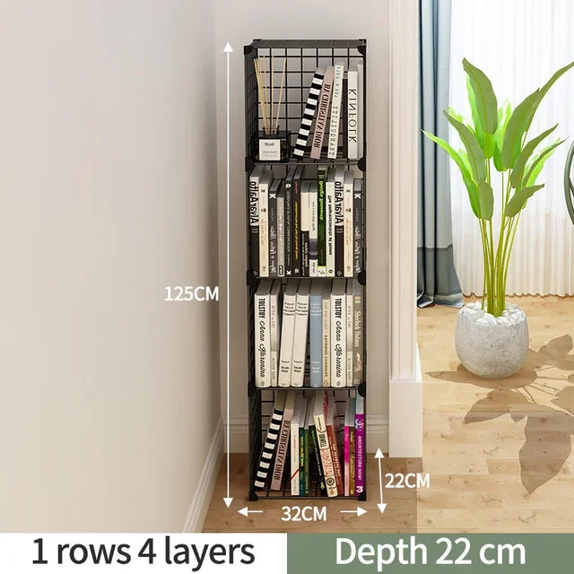 High Quality Bookshelf Grids Wire Display Storage Cabinet Stand Metal Cube Living Room Bookcase Steel Etagere Modular Furniture