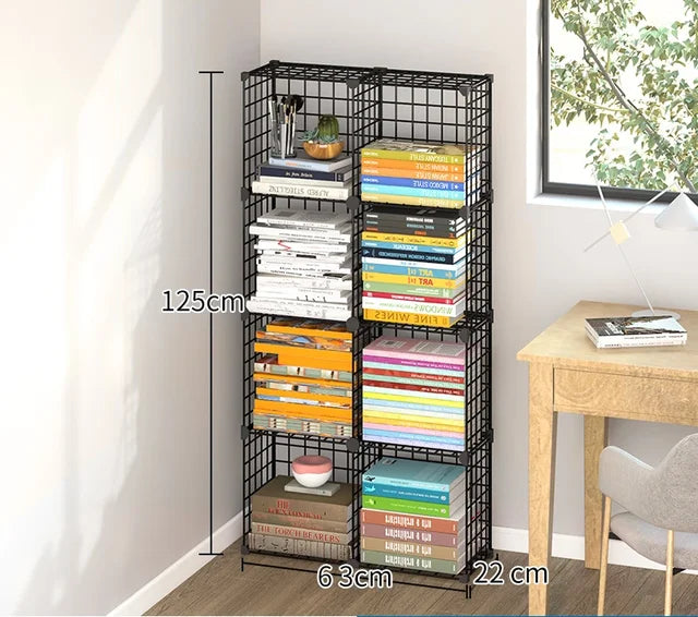 High Quality Bookshelf Grids Wire Display Storage Cabinet Stand Metal Cube Living Room Bookcase Steel Etagere Modular Furniture