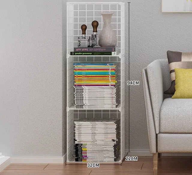 High Quality Bookshelf Grids Wire Display Storage Cabinet Stand Metal Cube Living Room Bookcase Steel Etagere Modular Furniture