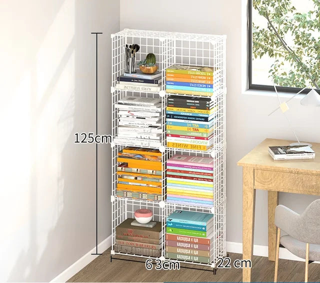 High Quality Bookshelf Grids Wire Display Storage Cabinet Stand Metal Cube Living Room Bookcase Steel Etagere Modular Furniture